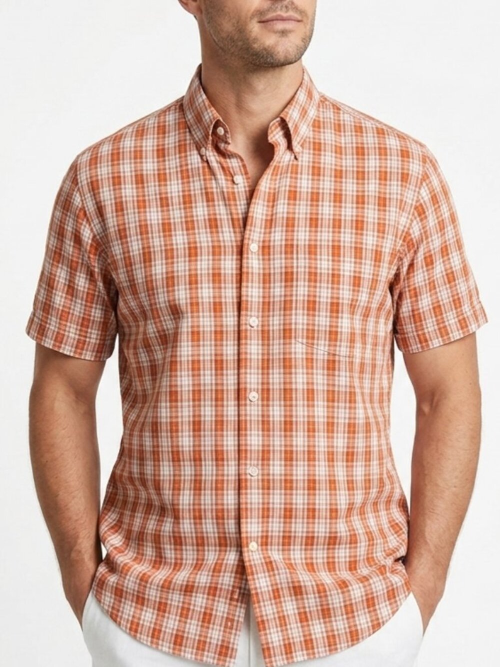 Mens Tall Eddie Bauer Orange Check Shirt SS